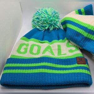 ❄️ Winter Hat, Gloves & Muffler/scarf Knit Matching Set w/ GOALS on Hat NWOT